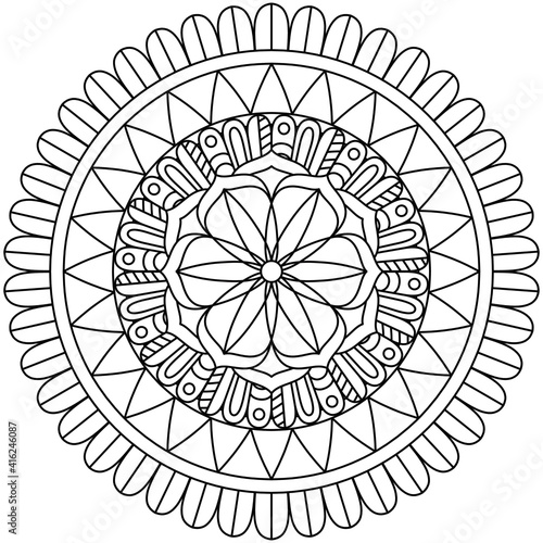 Simple Mandala Shape for Coloring. Vector Mandala. Floral. Flower. Oriental. Coloring Book Page. Outline.
