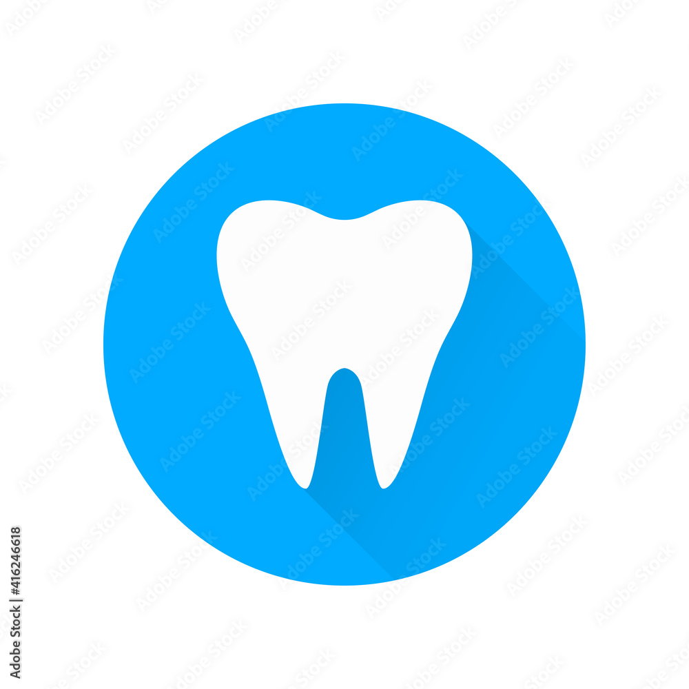 Tooth icon with long shadow. Sign for dentistry clinic. Orthodontics concept. Tooth icon with long shadow. Sign for dentistry clinic. Orthodontics concept.