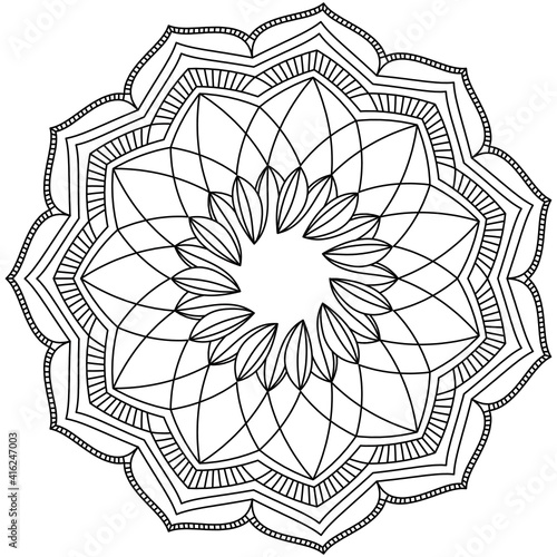 Simple Mandala Shape for Coloring. Vector Mandala. Floral. Flower. Oriental. Coloring Book Page. Outline.
