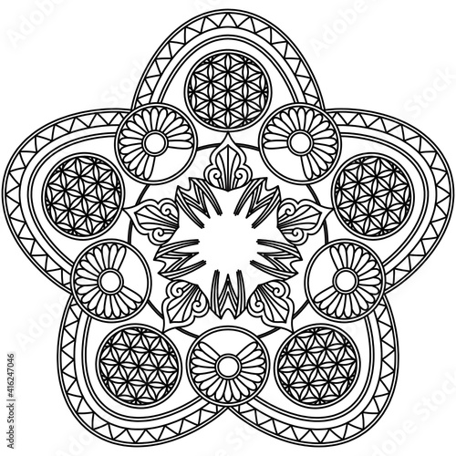 Simple Mandala Shape for Coloring. Vector Mandala. Floral. Flower. Oriental. Coloring Book Page. Outline.
