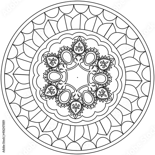 Simple Mandala Shape for Coloring. Vector Mandala. Floral. Flower. Oriental. Coloring Book Page. Outline.
