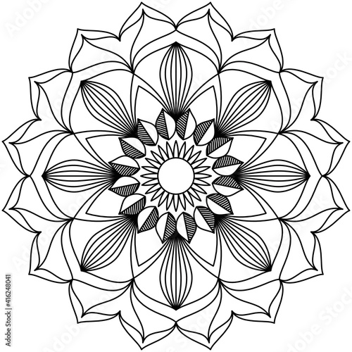 Simple Mandala Shape for Coloring. Vector Mandala. Floral. Flower. Oriental. Coloring Book Page. Outline.
