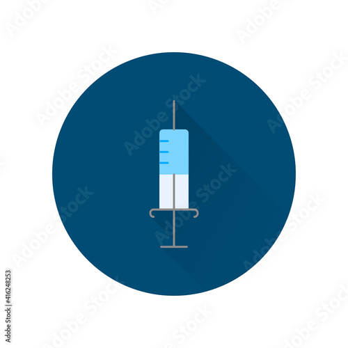 Anesthesia syringe with long shadow. Sign for dentistry clinic. Orthodontics concept.