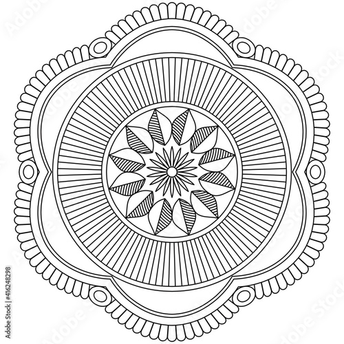 Simple Mandala Shape for Coloring. Vector Mandala. Floral. Flower. Oriental. Coloring Book Page. Outline.

