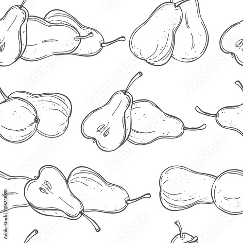 Hand drawn pears on white background. Vector sketch pattern