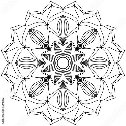 Simple Mandala Shape for Coloring. Vector Mandala. Floral. Flower. Oriental. Coloring Book Page. Outline.
