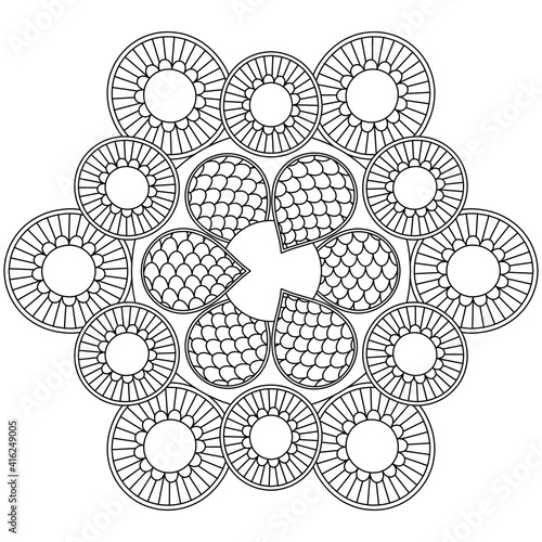 Simple Mandala Shape for Coloring. Vector Mandala. Floral. Flower. Oriental. Coloring Book Page. Outline.
