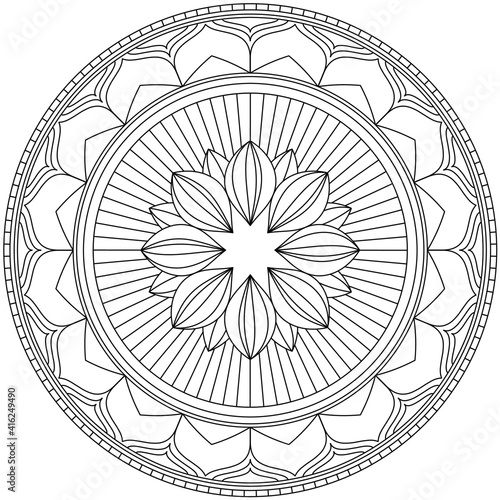 Simple Mandala Shape for Coloring. Vector Mandala. Floral. Flower. Oriental. Coloring Book Page. Outline.
