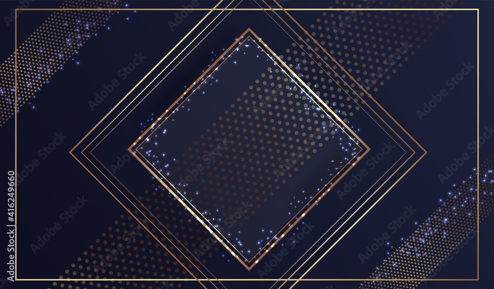 Gold box design. Design patterns. Golden glowing rhombus. For logo, packaging, luxury design. For perfume, soap, wine, lotion, chocolate. Gold on a blue background. Vector illustration Gold box design. Design patterns. Golden glowing rhombus. For logo, packaging, luxury design. For perfume, soap, wine, lotion, chocolate. Gold on a blue background. Vector illustration
