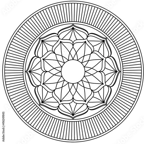 Simple Mandala Shape for Coloring. Vector Mandala. Floral. Flower. Oriental. Coloring Book Page. Outline.
