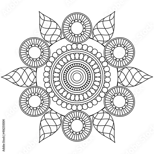 Simple Mandala Shape for Coloring. Vector Mandala. Floral. Flower. Oriental. Coloring Book Page. Outline.

