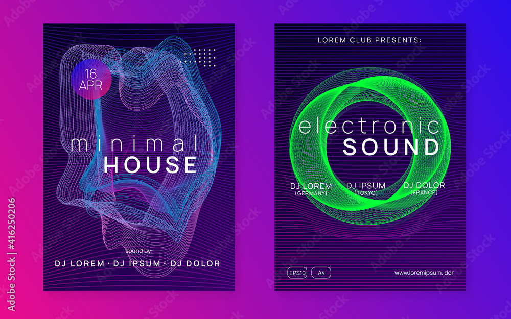 Neon sound flyer. Electro dance music. Electronic fest event. Club dj poster. Techno trance party. Neon sound flyer. Electro dance music. Electronic fest event. Club dj poster. Techno trance party.