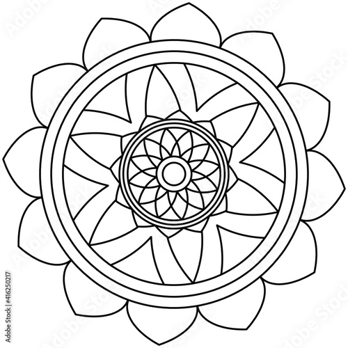 Simple Mandala Shape for Coloring. Vector Mandala. Floral. Flower. Oriental. Coloring Book Page. Outline.
