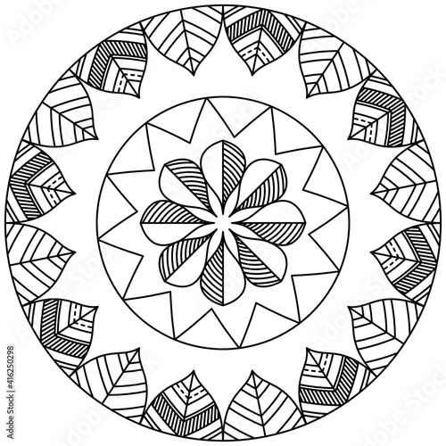 Simple Mandala Shape for Coloring. Vector Mandala. Floral. Flower. Oriental. Coloring Book Page. Outline.
