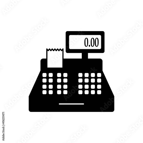 Cash register line icon in solid black. Machine, counter, cashier. Ecommerce concept. Simple illustration for store, payment, supermarket, mobile, web, site, ui, ux, infographic. Vector EPS 10
