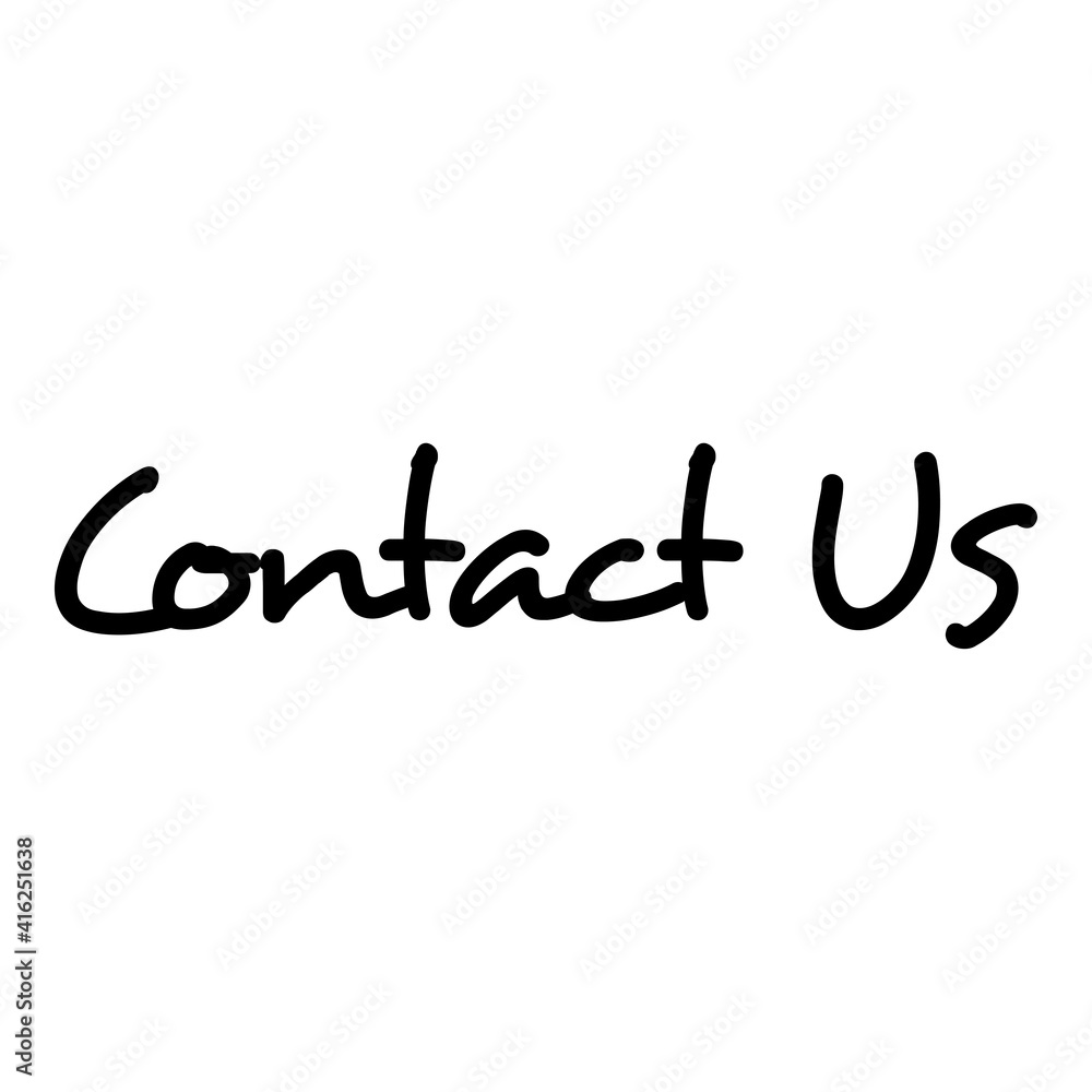 Logotipo con texto manuscrito Contact Us escrito a mano en color negro