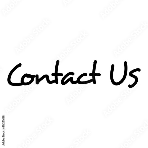 Logotipo con texto manuscrito Contact Us escrito a mano en color negro