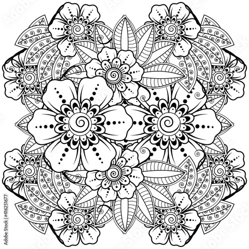 Mehndi flower for henna  mehndi  tattoo  decoration. decorative ornament in ethnic oriental style. doodle ornament. outline hand draw illustration. coloring book page.