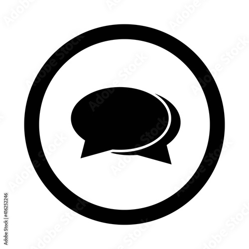 Chat and message or feedback linear icon in black. Dialog and communication outline sign in circle. Isolated on white background. Social media illustration. Technical support symbol. Vector EPS 10 