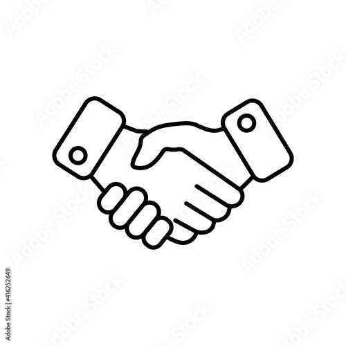  Handshake line icon in black. High quality linear isolated sign on white background. From finance collection flat trendy handshake symbol. For web, app, ui ux, mobile. Business concept. Vector EPS 10