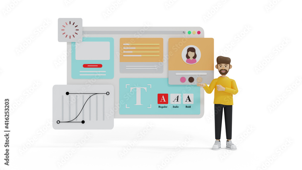 Businessman concept for ui ux designer. 3d illustration with style Cartoon characters. Application development and social media concept on white background. Businessman concept for ui ux designer. 3d illustration with style Cartoon characters. Application development and social media concept on white background.
