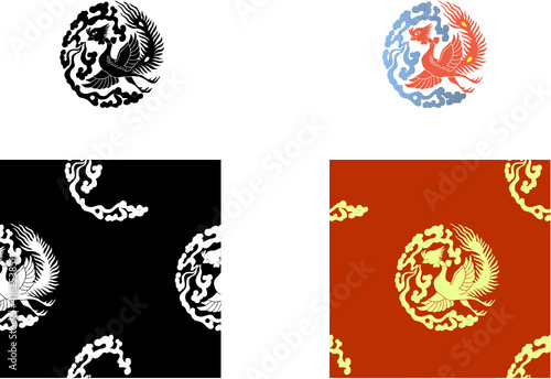 平安有職文様_鳳凰丸（ほうおうのまる）02_タイル