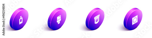 Set Isometric Bottle for cleaning agent, Toilet bowl, Epilator and Condom package safe sex icon. Vector.