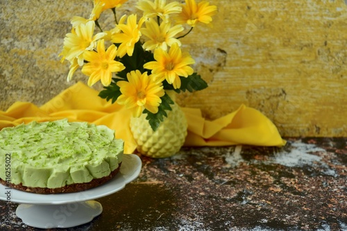 Raw no-bake organic avocado lime cheesecake