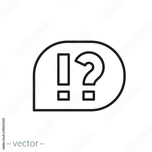 faq icon, inquiry why, uncertainty or curious, help social speak, answer why and who,  thin line symbol on white background - editable stroke vector illustration