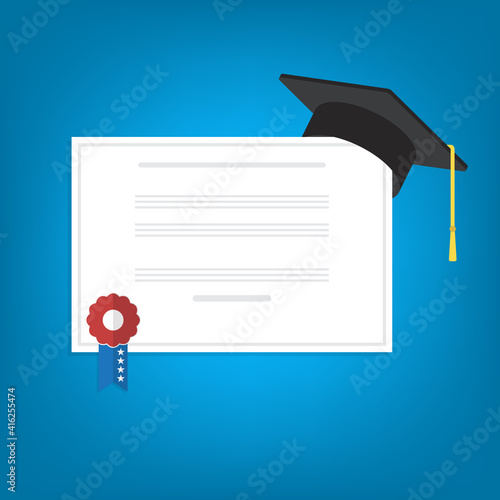Graduation cap and diploma . Flat style vector illustration