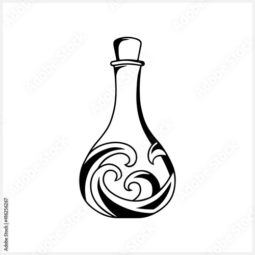 Doodle bottle icon isolated on white. Sketch wine bottle. Alcoholic drinks, sparkling wine and celebration. Outline vector stock illustration. EPS 10