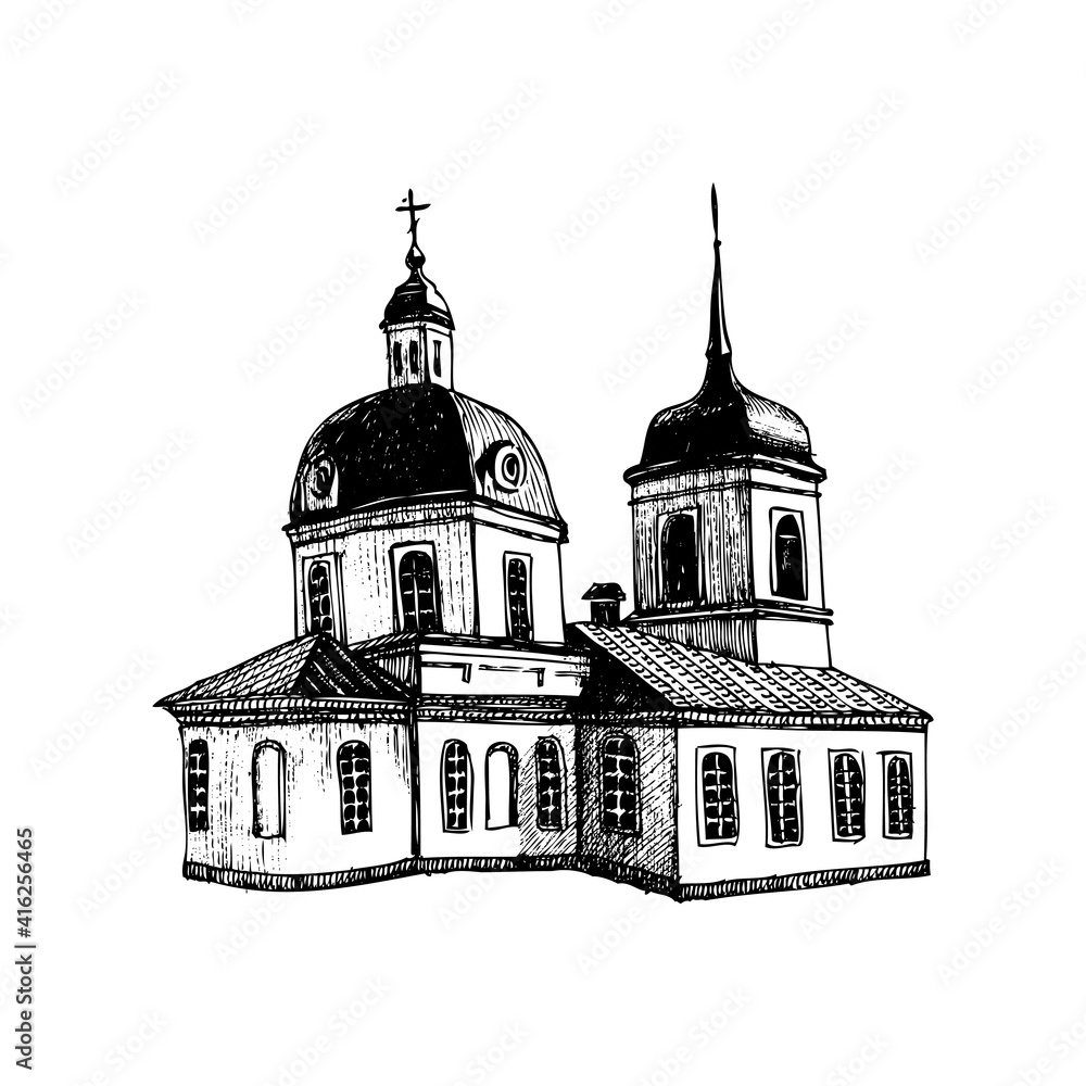 Drawing of the church. Drawing of the Akhtyrskaya Church (Vyatka). Vector buildings