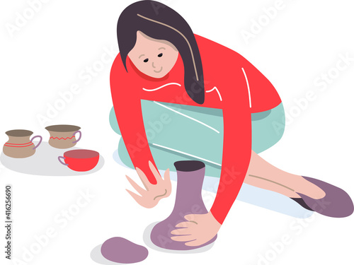 Young woman modeling a pot. Lifestyle and hobby.