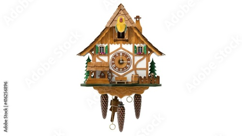 Front view of cuckoo clock animation - 3D animation seamlessly loopable