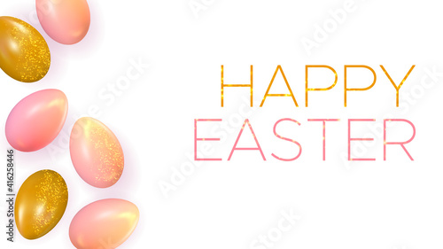 Happy Easter background with realistic easter eggs. Template for invitation card, banner, poster with easter eggs. Vector illustration © wild