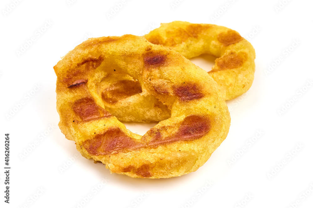 Fried squid or calamari rings, isolated on white background. High resolution image Fried squid or calamari rings, isolated on white background. High resolution image
