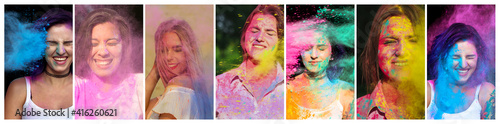Photography Set of photos with pretty women playing with gulal paint