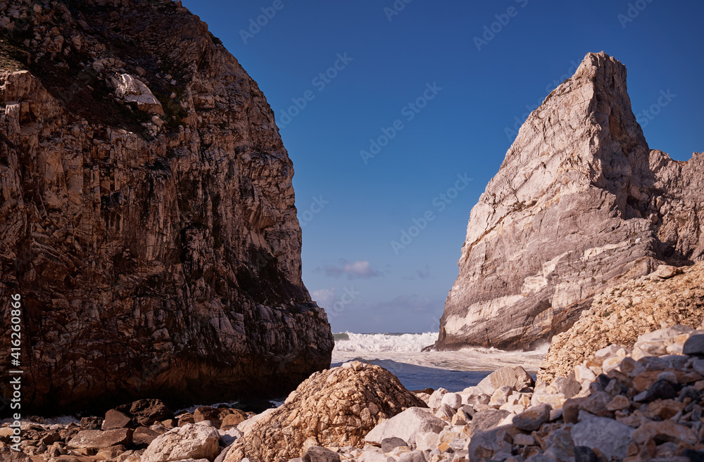 Cliffs and rocks on the ocean coast.