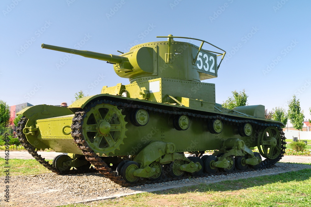 Tank monument. Soviet tank T26 Tank monument. Soviet tank T26