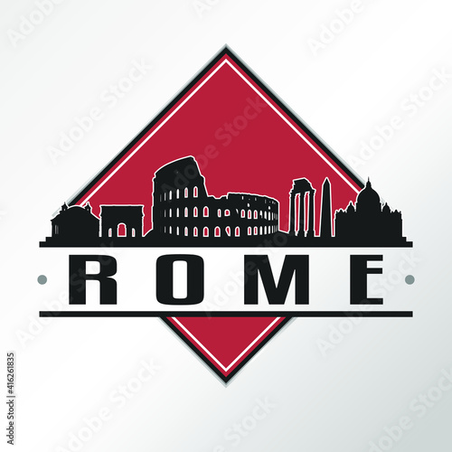 Rome Italy Skyline Logo. Adventure Landscape Design. Vector Illustration Cut File.
