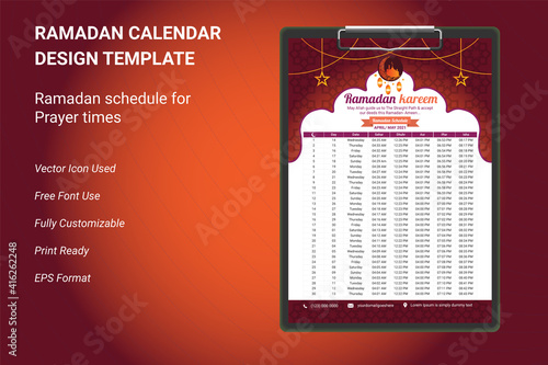 Canvas Print Ramadan schedule 2021 for Prayer times in Ramadan