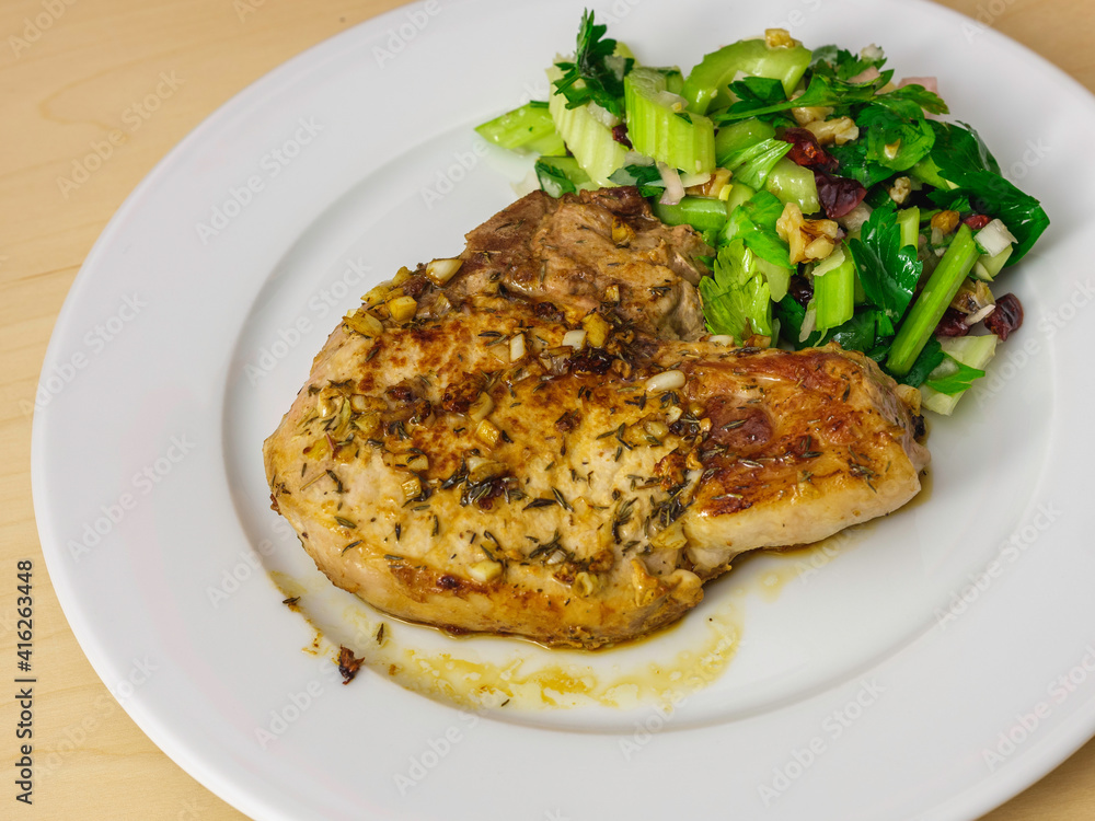 Pan-Seared Steak with Garlic, Onion, Herb Butter, Salary, and Mixed Nuts Pan-Seared Steak with Garlic, Onion, Herb Butter, Salary, and Mixed Nuts
