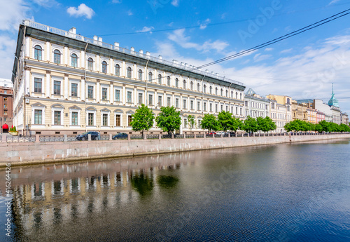 Embankment of Moyka river in summer, Saint Petersburg, Russia