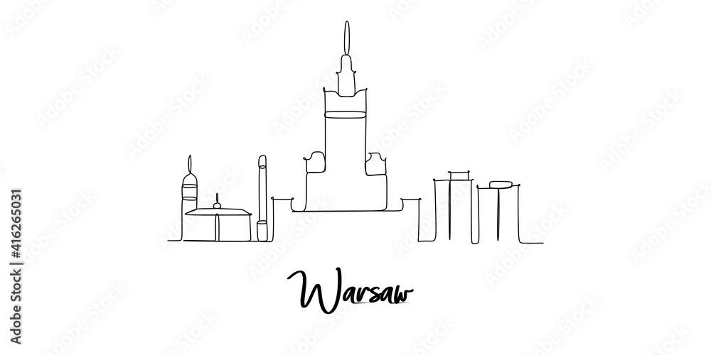 warsaw landmarks skyline - continuous one line drawing