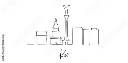 Kiev Ukraine Landmark Skyline - continuous one line drawing