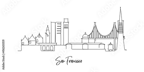 Canvas Print San Jose California USA landmark Skyline - continuous one line drawing