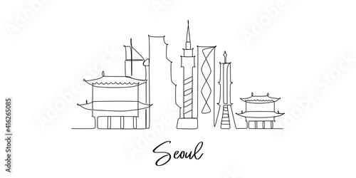 Seoul city of South Korea Landmark Skyline - continuous one line drawing