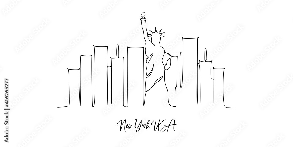 Naklejka premium New York City landmarks - continuous one line drawing