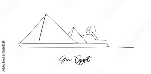Giza pyramid of Egypt Landmark skyline- continuous one line drawing