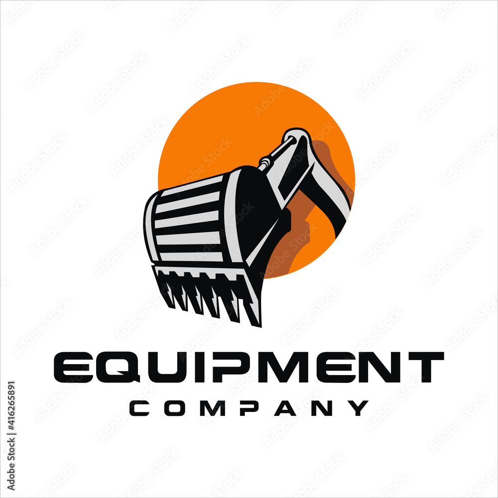 Heavy equipment rental and service logo design vector. Stock Vector